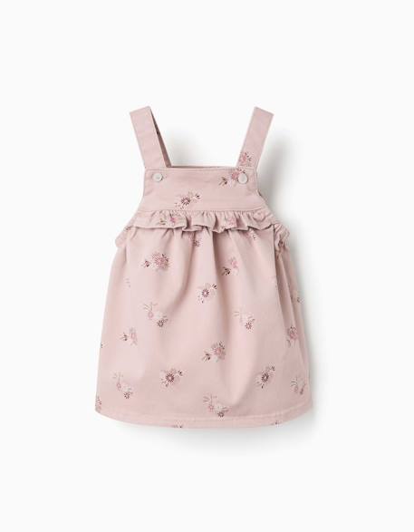 Robe chasuble en sergé avec imprimé fleuri Rose clair 1 - vertbaudet enfant 