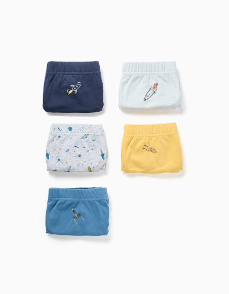 Garçon-Sous-vêtement-Lot de 5 slips en coton avec imprimés fusée