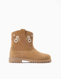 Chaussures-Bottines en suéde avec fleurs brodées