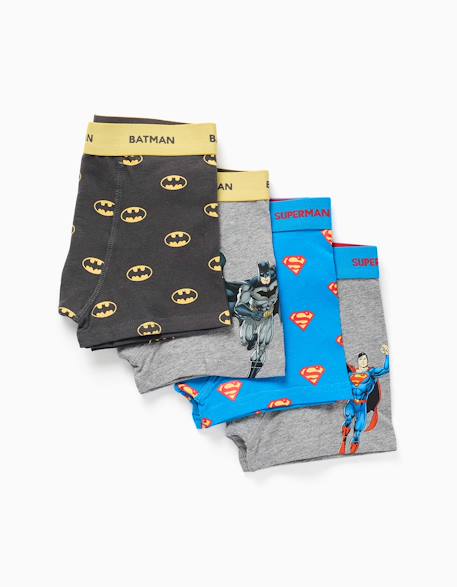 Garçon-Sous-vêtement-Lot de 4 boxers en coton à imprimés batman et superman