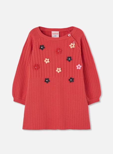 Robe bébé en maille avec fleurs Rouge 1 - vertbaudet enfant 
