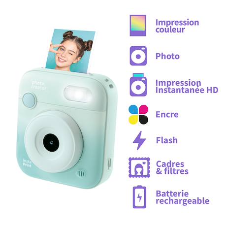 Photo Creator - Appareil Photo Instantané Couleur – Impression sur papier photo avec cartouche d’encre – 100 impressions incluses Turquoise 6 - vertbaudet enfant 