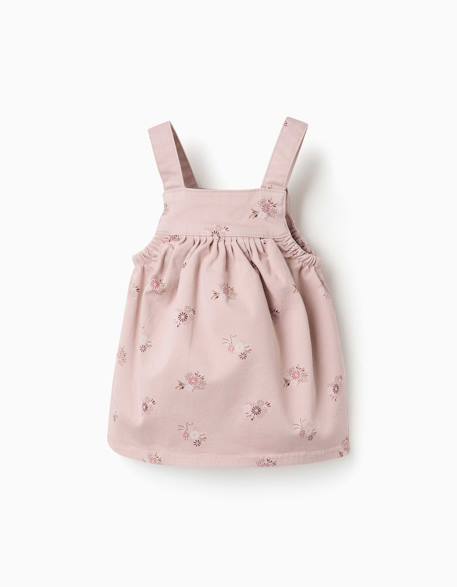 Robe chasuble en sergé avec imprimé fleuri Rose clair 2 - vertbaudet enfant 