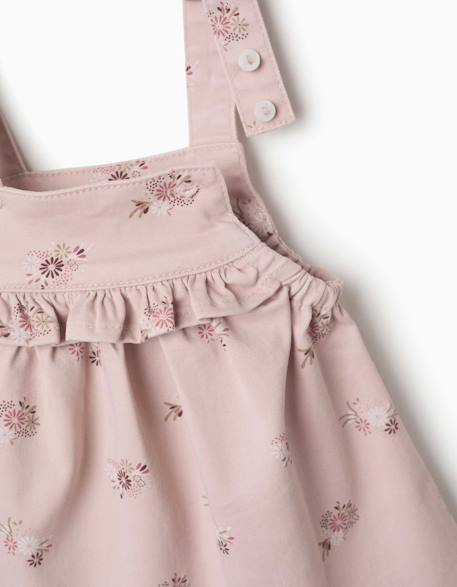 Robe chasuble en sergé avec imprimé fleuri Rose clair 3 - vertbaudet enfant 