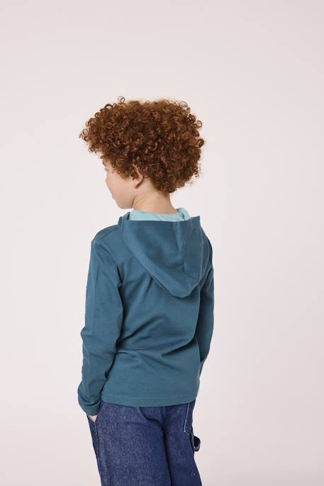 T-shirt manches longues à capuche garçon Vert 2 - vertbaudet enfant 