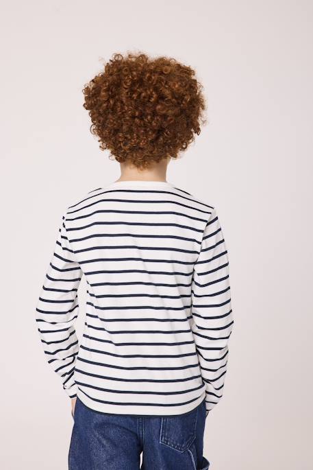 Mariniere manches longues 100% coton garçon Fond blanc casse raye indigo 3 - vertbaudet enfant 