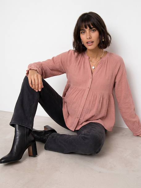 Blouse grossesse et allaitement en gaze coton biologique* bois de rose+vert sauge 1 - vertbaudet enfant 