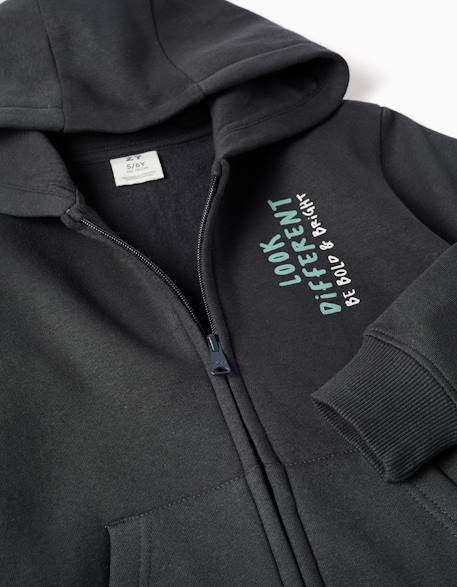 Ensemble sweat zippé à capuche et pantalon de jogging en coton peigné Gris foncé 3 - vertbaudet enfant 