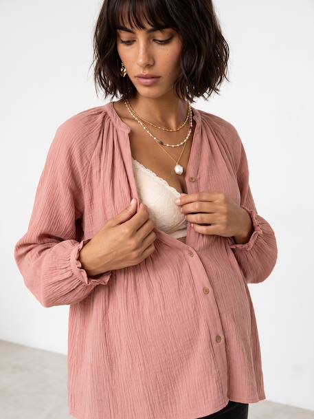 Blouse grossesse et allaitement en gaze coton biologique* bois de rose+vert sauge 7 - vertbaudet enfant 