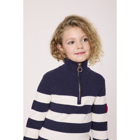 Robe manches longues fille Fond indigo raye blanc casse 5 - vertbaudet enfant 