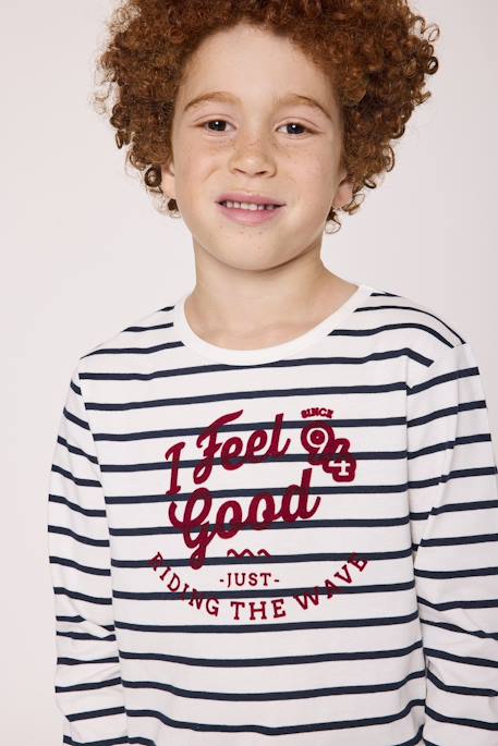 Mariniere manches longues 100% coton garçon Fond blanc casse raye indigo 2 - vertbaudet enfant 