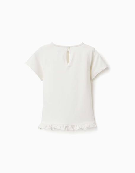 T-shirt en coton avec imprimé et ourlet à volants Blanc+Rose clair 2 - vertbaudet enfant 