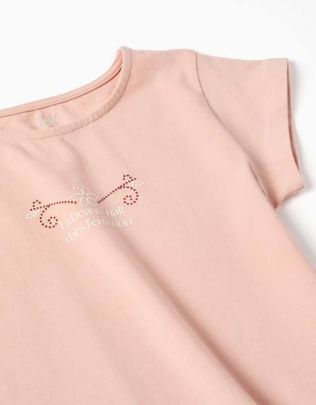 T-shirt en coton avec imprimé et ourlet à volants Blanc+Bleu foncé+Rose clair 9 - vertbaudet enfant 