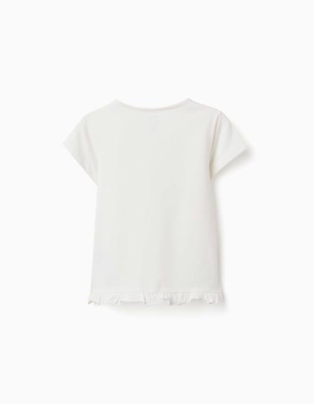 T-shirt en coton avec imprimé et ourlet à volants Blanc+Bleu foncé+Rose clair 2 - vertbaudet enfant 