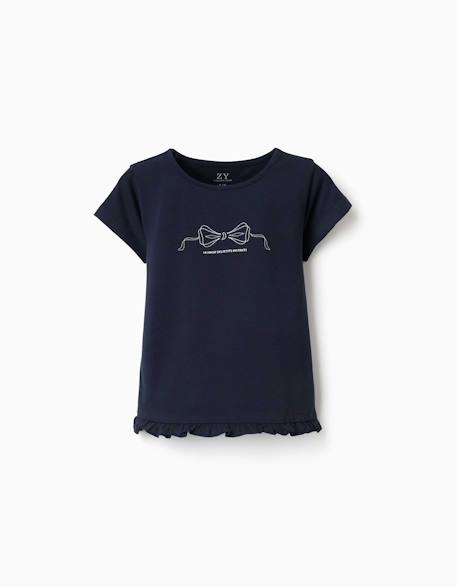 Fille-T-shirt, sous-pull-T-shirt en coton avec imprimé et ourlet à volants