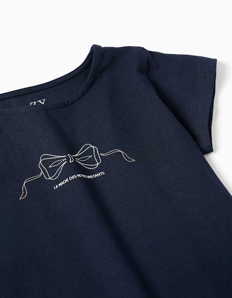 T-shirt en coton avec imprimé et ourlet à volants Blanc+Bleu foncé+Rose clair 6 - vertbaudet enfant 