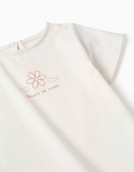 T-shirt en coton avec imprimé et ourlet à volants Blanc+Rose clair 3 - vertbaudet enfant 