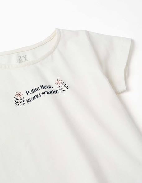 T-shirt en coton avec imprimé et ourlet à volants Blanc+Bleu foncé+Rose clair 3 - vertbaudet enfant 