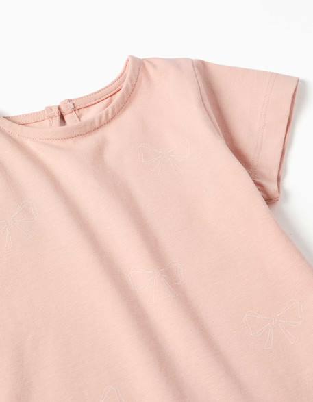 T-shirt en coton avec imprimé et ourlet à volants Blanc+Rose clair 6 - vertbaudet enfant 
