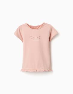 -T-shirt en coton avec imprimé et ourlet à volants