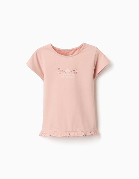 Fille-T-shirt, sous-pull-T-shirt en coton avec imprimé et ourlet à volants