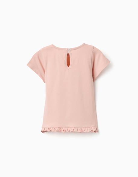 T-shirt en coton avec imprimé et ourlet à volants Blanc+Rose clair 5 - vertbaudet enfant 