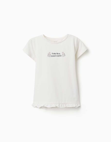 Fille-T-shirt, sous-pull-T-shirt en coton avec imprimé et ourlet à volants