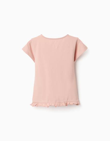 T-shirt en coton avec imprimé et ourlet à volants Blanc+Bleu foncé+Rose clair 8 - vertbaudet enfant 