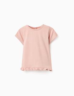 -T-shirt en coton avec imprimé et ourlet à volants