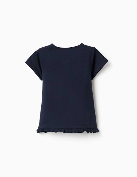 T-shirt en coton avec imprimé et ourlet à volants Blanc+Bleu foncé+Rose clair 5 - vertbaudet enfant 