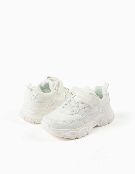 Baskets bi-matière à semelle épaisse et doublure en maille Blanc 3 - vertbaudet enfant 