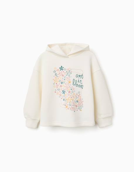 Sweat en coton peigné à capuche et imprimé floral Blanc+Rose clair+Vert clair 2 - vertbaudet enfant 