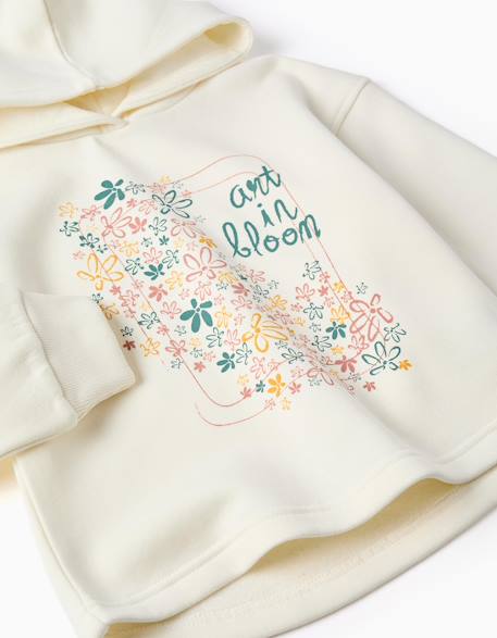 Sweat en coton peigné à capuche et imprimé floral Blanc+Rose clair+Vert clair 4 - vertbaudet enfant 