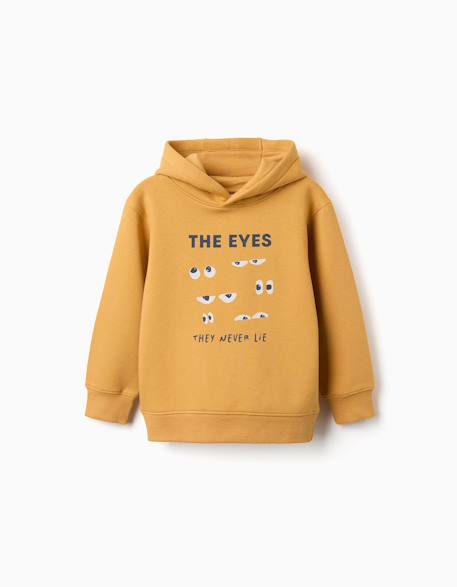 Sweat en coton peigné à capuche avec imprimé Blanc+Jaune+Marron 6 - vertbaudet enfant 