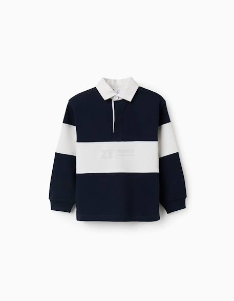 Sweat avec col polo et bloc de couleurs Bleu foncé 2 - vertbaudet enfant 