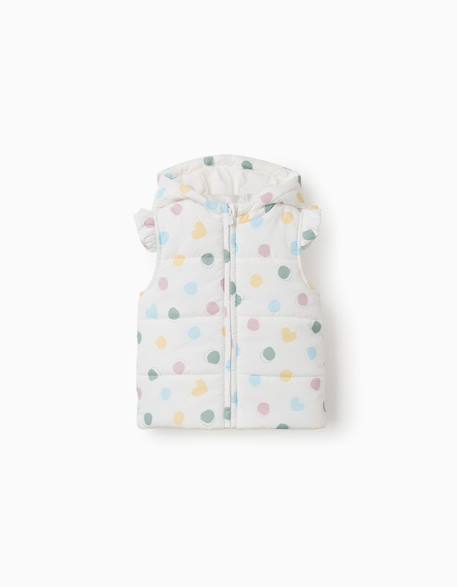 Doudoune sans manches avec capuche et motif cœurs et pois Blanc 2 - vertbaudet enfant 