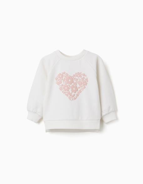 Sweat avec imprimé floral en relief Blanc+Rose 2 - vertbaudet enfant 