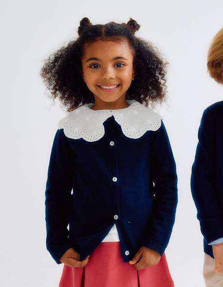 Gilet en maille à col rond Blanc+Bleu foncé 7 - vertbaudet enfant 