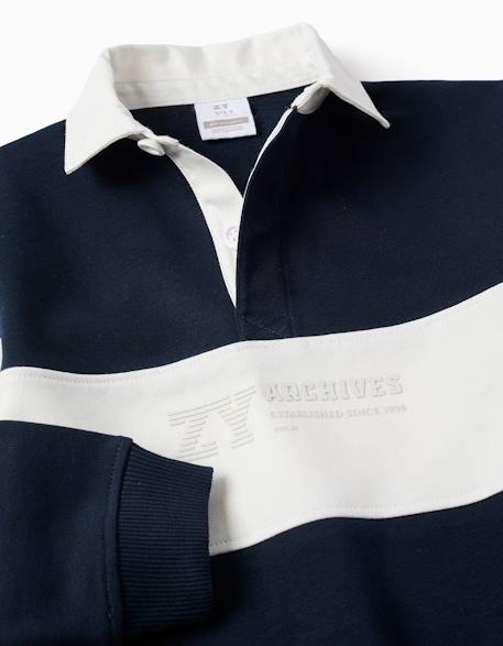 Sweat avec col polo et bloc de couleurs Bleu foncé 4 - vertbaudet enfant 