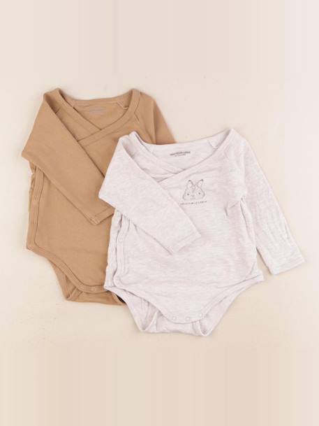 Lot de 2 bodies en coton - 9 mois Beige, marron 1 - vertbaudet enfant 
