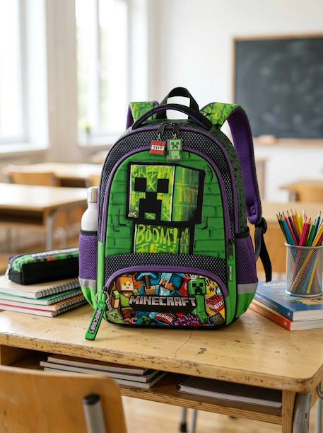 Sac à dos minecraft école 8l avec porte-bouteille Vert et noir 2 - vertbaudet enfant 