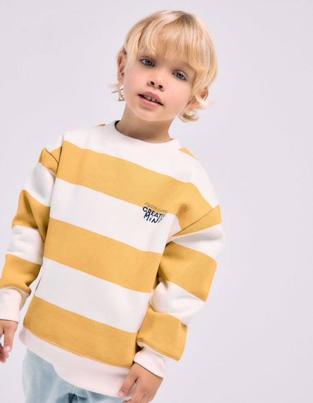 Garçon-Pull, gilet, sweat-Sweat en coton peigné à rayures et imprimé