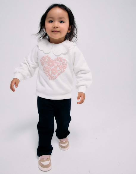 Sweat avec imprimé floral en relief Blanc+Rose 1 - vertbaudet enfant 
