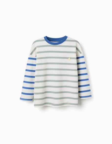 T-shirt en coton à manches longues à rayures Vert 2 - vertbaudet enfant 