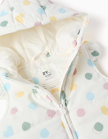 Doudoune sans manches avec capuche et motif cœurs et pois Blanc 4 - vertbaudet enfant 