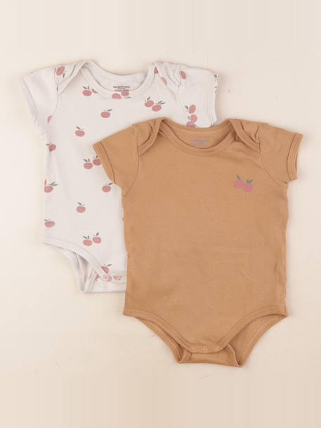 Lot de 2 bodies en coton - 24 mois Beige, marron 1 - vertbaudet enfant 