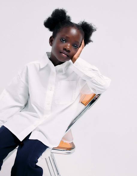 Fille-Chemise, blouse, tunique-Chemise en popeline à manches longues avec épaules tombantes