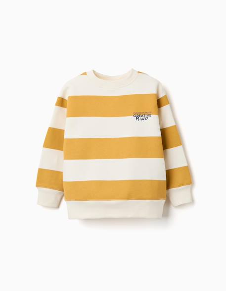 Sweat en coton peigné à rayures et imprimé Jaune+Vert clair 2 - vertbaudet enfant 