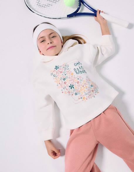 Fille-Pull, gilet, sweat-Sweat en coton peigné à capuche et imprimé floral