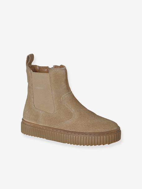 Boots fille cuir zippées et élastiquées beige+camel+marine 1 - vertbaudet enfant 